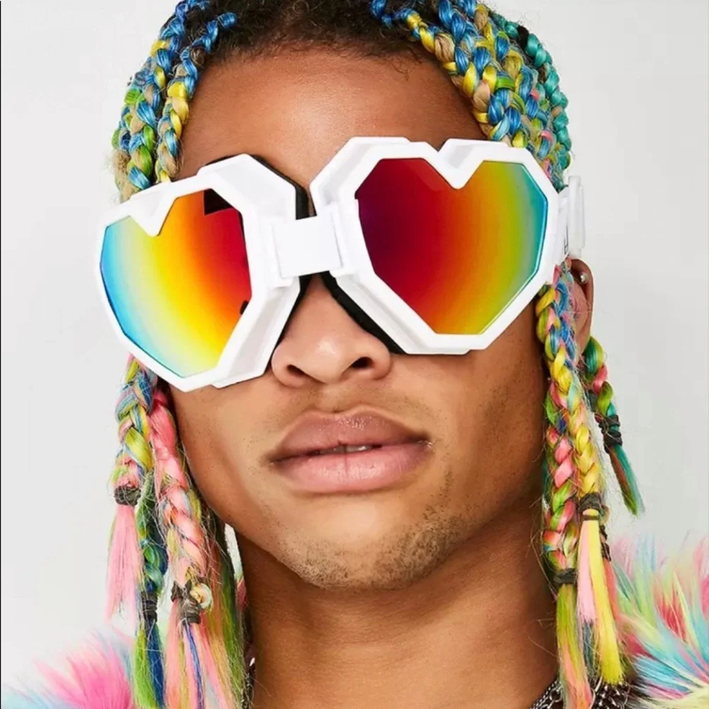 Unisex Heart Shaped Rhinestone Festival Rave Fashion Goggles Glasses